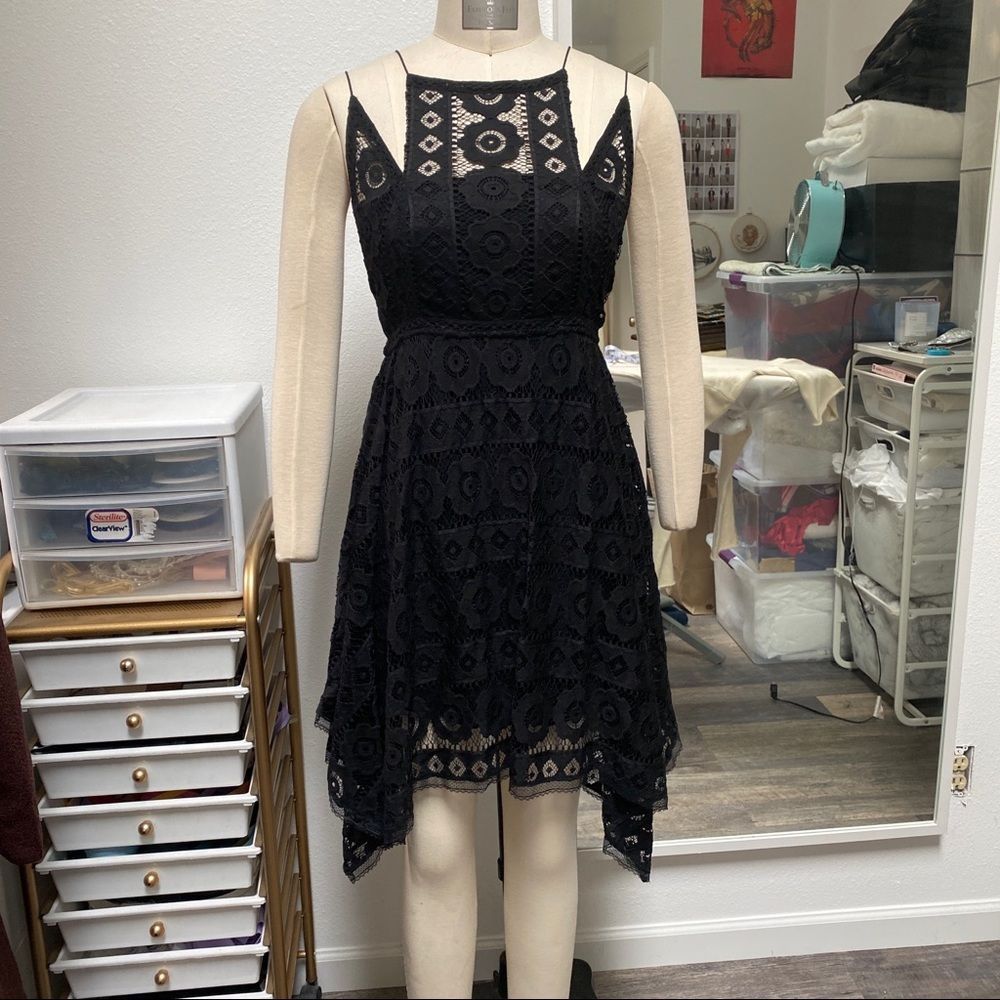 Free People Strappy Black Lace Mini Dress